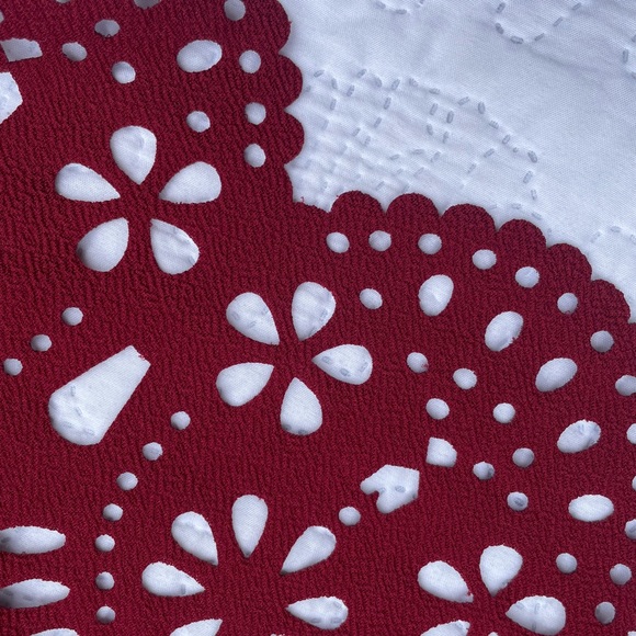 Beautiful Red Dress With Scalloped Hem and Lacy Bottom - Picture 4 of 5